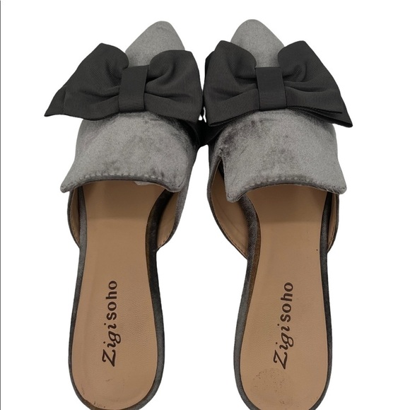 Zigi Soho Gray Carlyne Velvet Bow Mule Pointed Toe Slides Size 7 Women’s - Picture 5 of 9